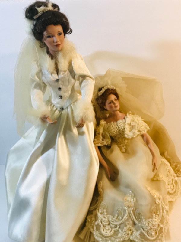 Photo 1 of VINTAGE PORCELAIN BRIDAL DOLLS 
LARGEST IS H- 20”