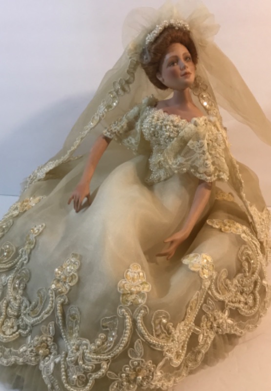 Photo 3 of VINTAGE PORCELAIN BRIDAL DOLLS 
LARGEST IS H- 20”