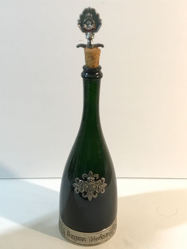 Photo 5 of ANTIQUE CHROME COCKTAIL MIXER (H-13”) & DECORATIVE SEGURA VIUDAS BRUT BOTTLE WITH SILVER TONE BASE.