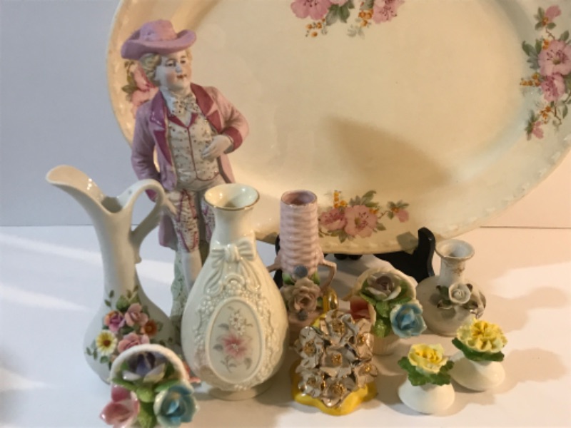 Photo 2 of VINTAGE FLORAL DECOR, VASES , PLATER & ANTIQUE BISQUE STATUE 