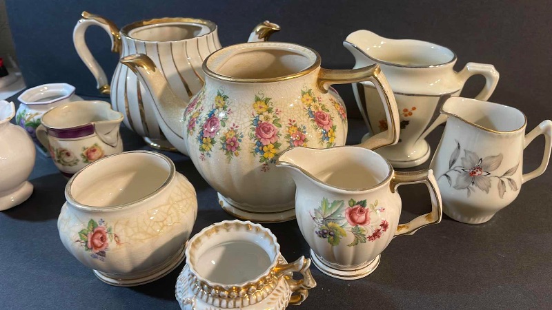 Photo 1 of ANTIQUE & VINTAGE TEA POTS AND CREAM AND SUGAR DISHES- ALL MISS MATCHED