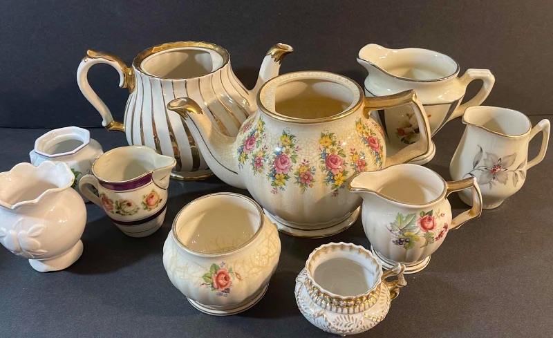 Photo 2 of ANTIQUE & VINTAGE TEA POTS AND CREAM AND SUGAR DISHES- ALL MISS MATCHED