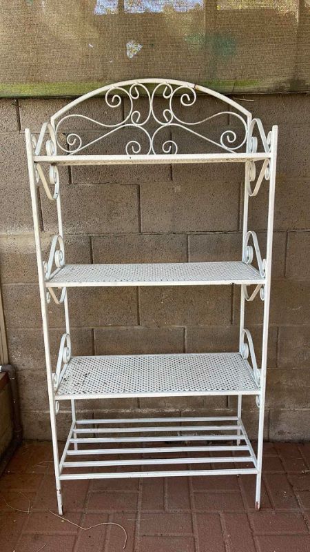 Photo 1 of 4-TIER WHITE WROUGHT IRON SELVING RACK. W-29”, D-14”, H-60”