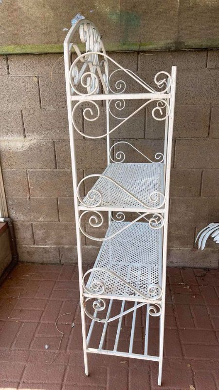 Photo 2 of 4-TIER WHITE WROUGHT IRON SELVING RACK. W-29”, D-14”, H-60”