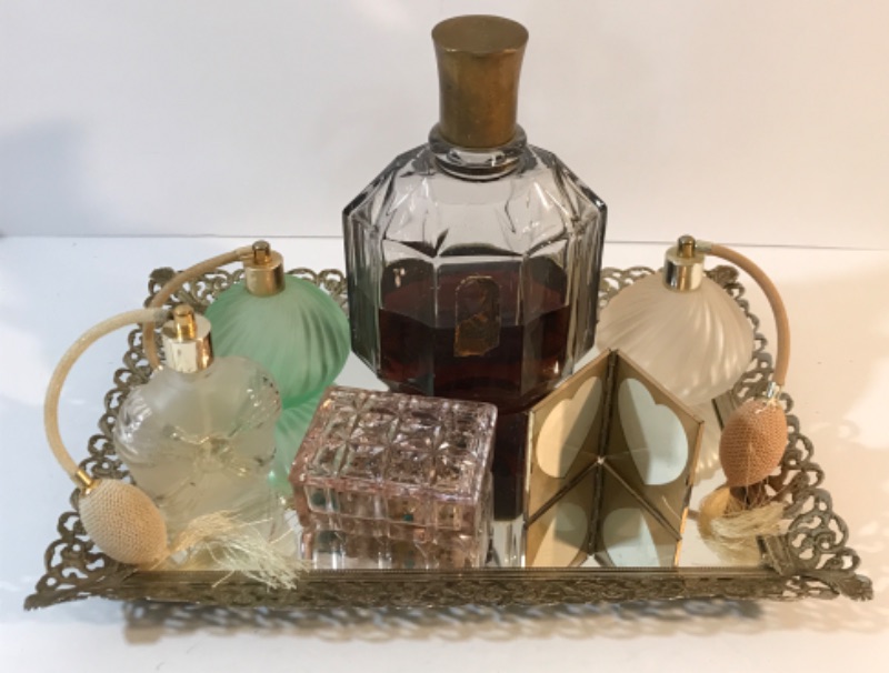 Photo 1 of VINTAGE PERFUME BOTTLES AND VANITY TRAY 