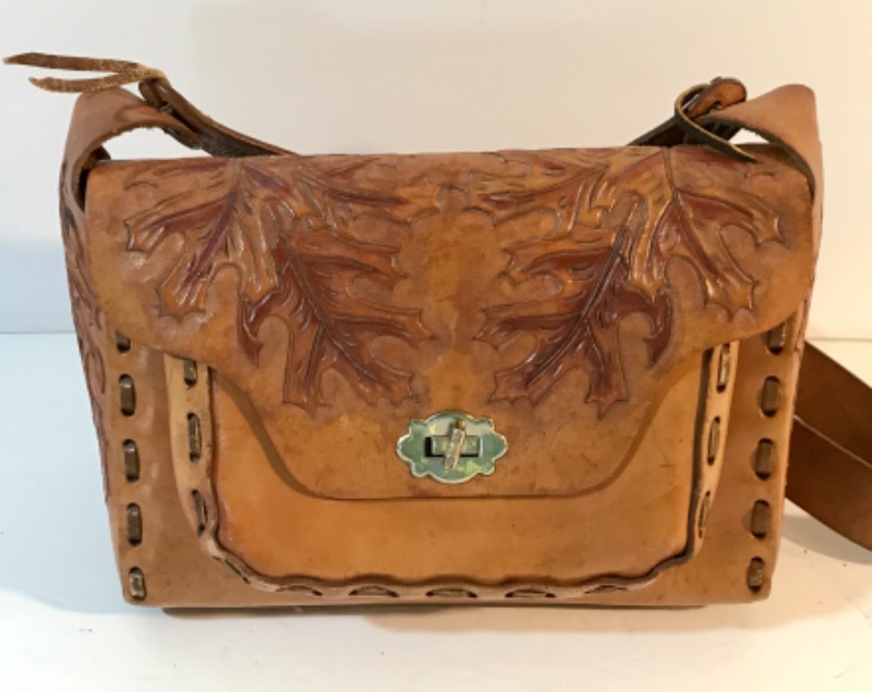 Photo 1 of VINTAGE HAND-TOOLED LEATHER PURSE