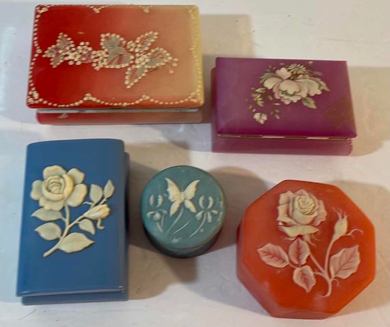 Photo 1 of VINTAGE INCOLAY & ALABASTER JEWELRY/ TRINKET BOXES
