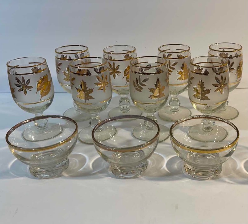 Photo 1 of MID-CENTURY LIBBEY GOLDEN FOLIAGE GLASSES