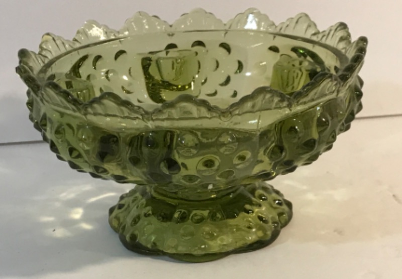 Photo 2 of VINTAGE GREEN GLASS DESERT CUPS AND FOOTED VASE 