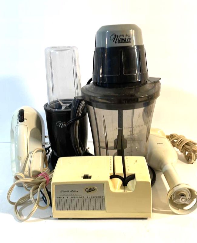 Photo 1 of OSTER VINTAGE DOUBLE ACTION SHARPENER , BRAUN MIXER , NUWAVR / PARTY MIXER & TWISTER