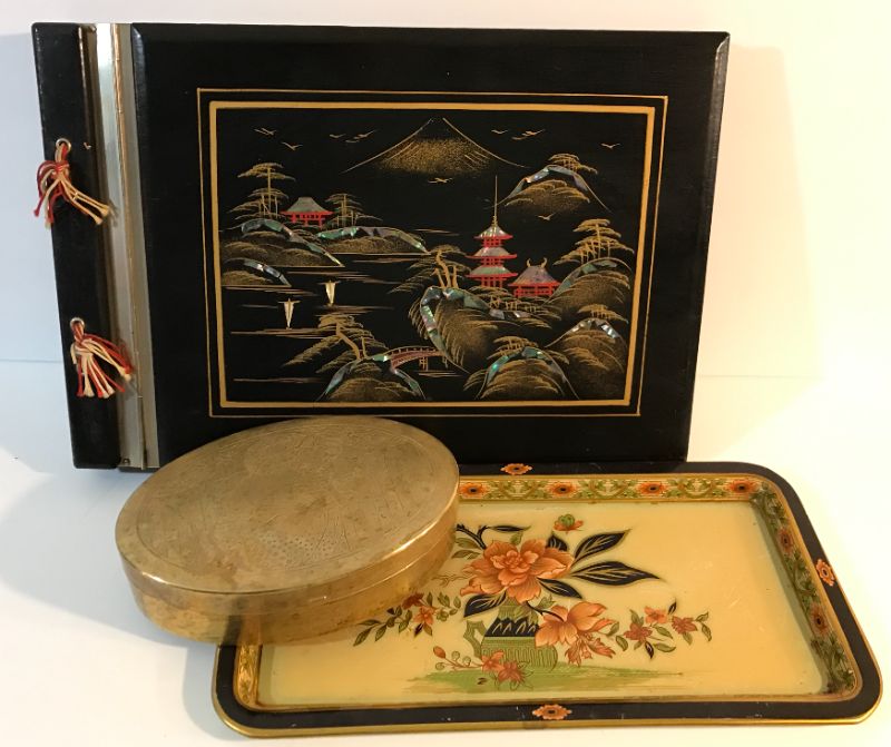 Photo 1 of ASIAN PHOTO ALBUM AND BRASS JEWLERY BOX 