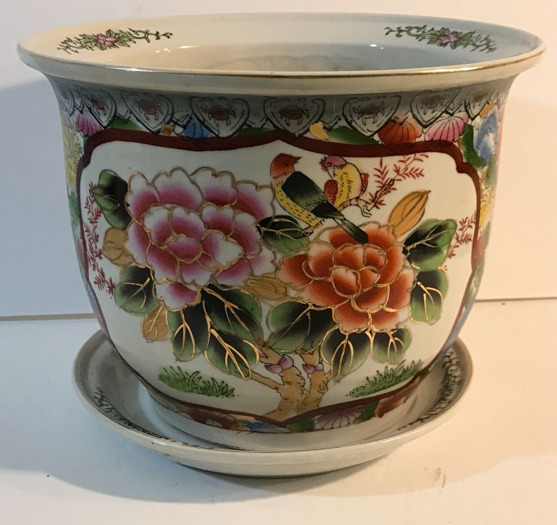 Photo 1 of VINTAGE HAND-PAINTED ASIAN PLANTER 11x9