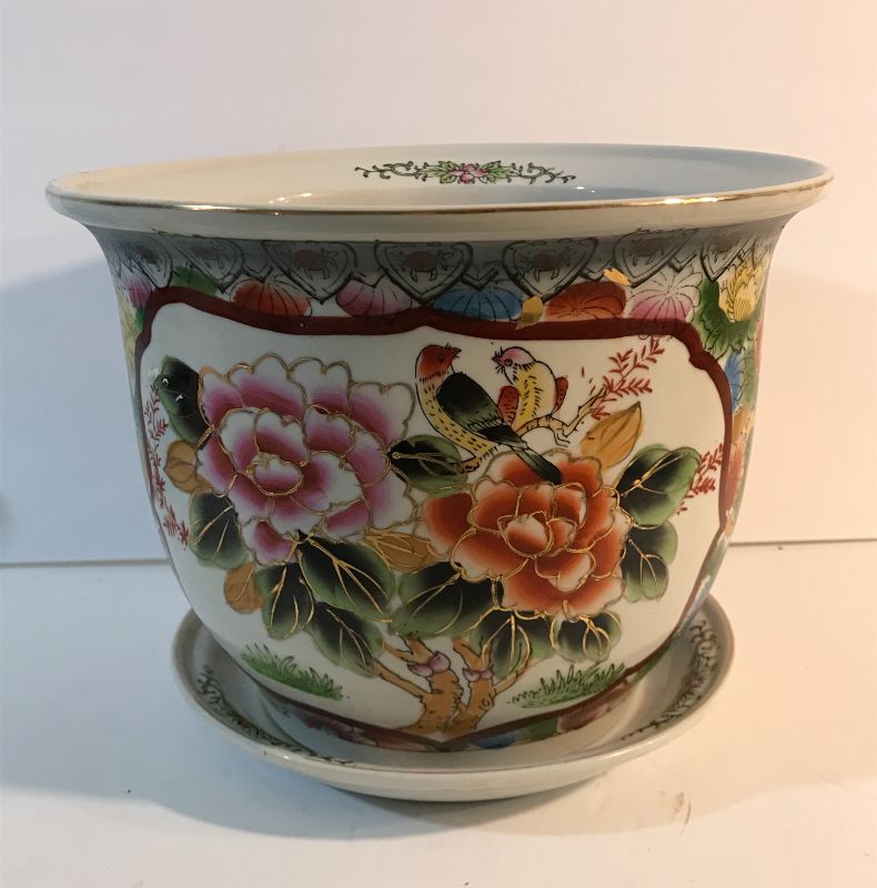 Photo 3 of VINTAGE HAND-PAINTED ASIAN PLANTER 11x9