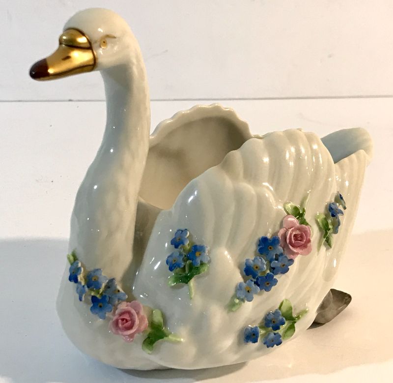 Photo 1 of ANTIQUE 1800’S SCHIERHOLZ GERMANY PORCELAIN GOOSE SWAN FIGURINE / PLANTER / FLOWER VASE 7”X6”