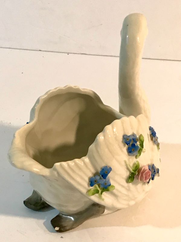 Photo 2 of ANTIQUE 1800’S SCHIERHOLZ GERMANY PORCELAIN GOOSE SWAN FIGURINE / PLANTER / FLOWER VASE 7”X6”