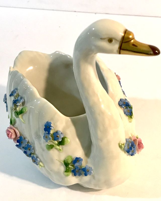 Photo 3 of ANTIQUE 1800’S SCHIERHOLZ GERMANY PORCELAIN GOOSE SWAN FIGURINE / PLANTER / FLOWER VASE 7”X6”