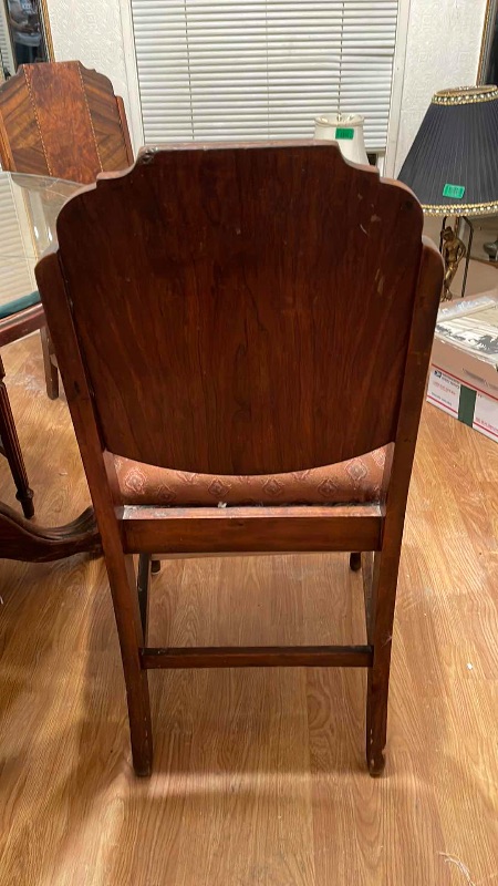 Photo 1 of ANTIQUE CLAW FOOT TABLE WITH GLASS TOP COVER & 5 ART DECO ITALIAN INLAID CHAIRS - SEE NOTES