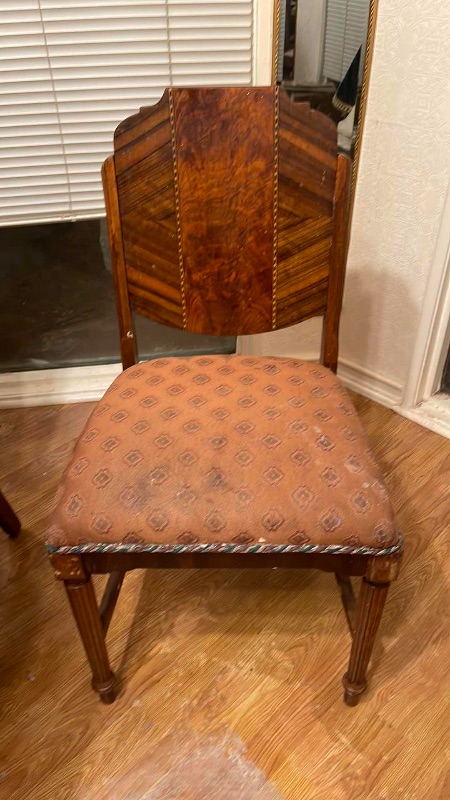 Photo 4 of ANTIQUE CLAW FOOT TABLE WITH GLASS TOP COVER & 5 ART DECO ITALIAN INLAID CHAIRS - SEE NOTES