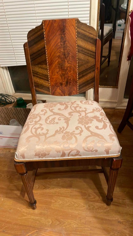 Photo 2 of ANTIQUE CLAW FOOT TABLE WITH GLASS TOP COVER & 5 ART DECO ITALIAN INLAID CHAIRS - SEE NOTES