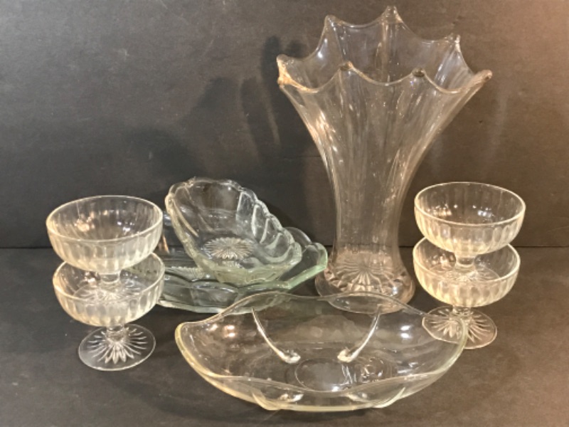 Photo 1 of VINTAGE FOOTED DESSERT CUPS, RELISH PLATES & VASE