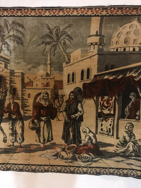 Photo 4 of ANTIQUE ISLAMIC SILK RUG STREET MARKET SCENE 49" X 77"
$800