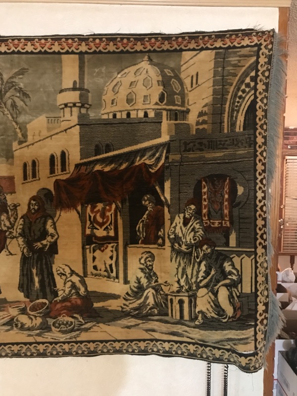 Photo 6 of ANTIQUE ISLAMIC SILK RUG STREET MARKET SCENE 49" X 77"
$800