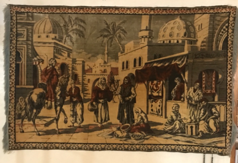 Photo 1 of ANTIQUE ISLAMIC SILK RUG STREET MARKET SCENE 49" X 77"
$800