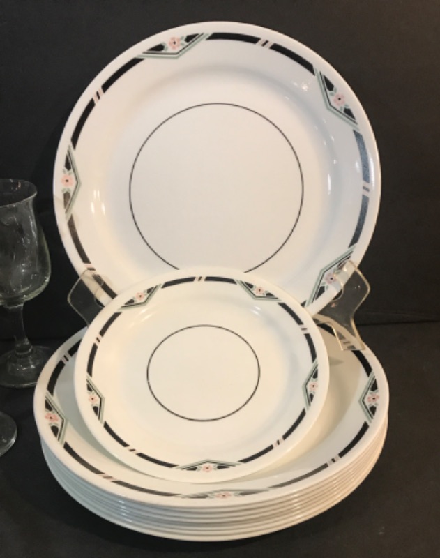 Photo 5 of CORELLE VINTAGE 9 DINNER PLATES , 1 SIDE PLATE 4 STEMED GLASSES AND BOWLS