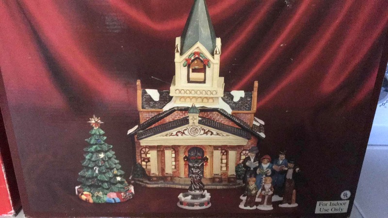 Photo 2 of THE PROMISE OF CHRISTMAS BY ROBERT STANLEY H 9”, PORCELAIN CHURCH 10” AND TREE TOP ANGEL H 13”