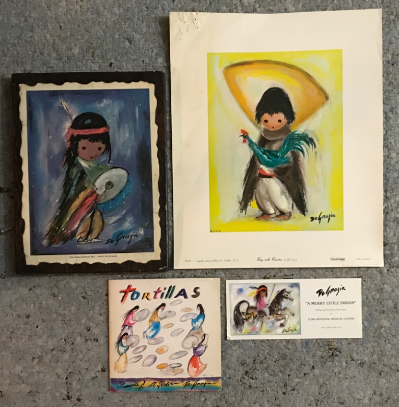 Photo 1 of DeGRAZIA SIGNED TORTILLAS BOOK & RECORD ADDRESSED TO ROBERTA DARREN IN 1974 AND PRINT “BOY WITH ROOSTER AND PLAQUE 