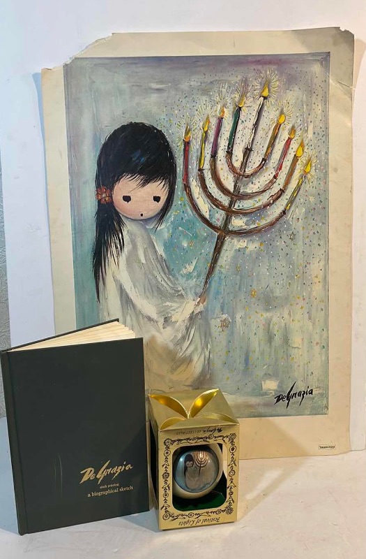 Photo 1 of DeGRAZIA  SIGNED BOOK “A BIOGRAPHICAL SKETCH” ADDRESSED TO ROBERTA  TELLING HER TO KEEP SINGING IN 1979 AND SIGNED CHRISTMAS ORNAMENT w/ FESTIVAL OF LIGHTS PRINT 
