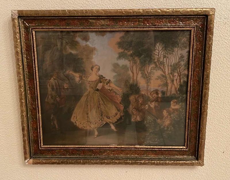 Photo 1 of ANTIQUE FRAMED PAINT ON PRINT OF MLLE CAMARGO DANCING