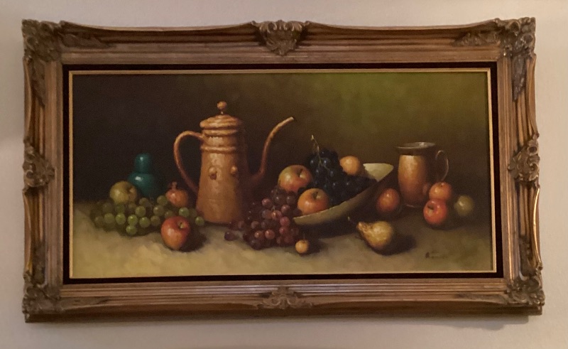 Photo 1 of  ORNATE GOLDEN FRAMED STILL LIFE PAINTING SIGNED BY ARTIST  48x24
