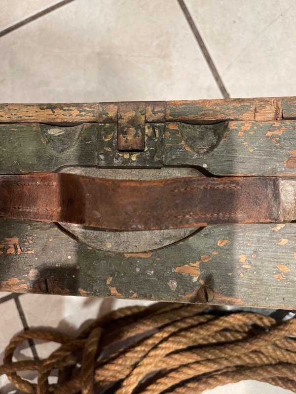 Photo 2 of ANTIQUE WOOD & LEATHER HANDLE SMALL STRONG BOX & MORE