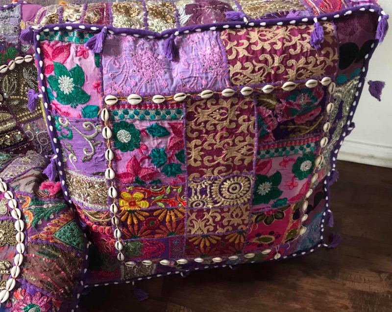 Photo 2 of INDIAN PATCHWORK KANTHA POUF PILLOWS 