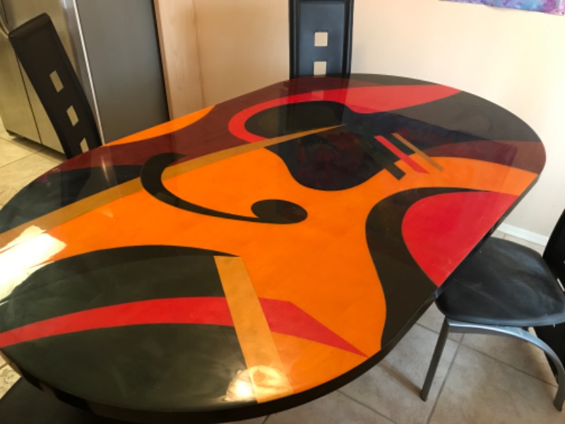 Photo 1 of BENJAMIN LE FOR AXIS FURNITURE POST-MODERN MARQUETRY DINING TABLE 42”x71”x29”