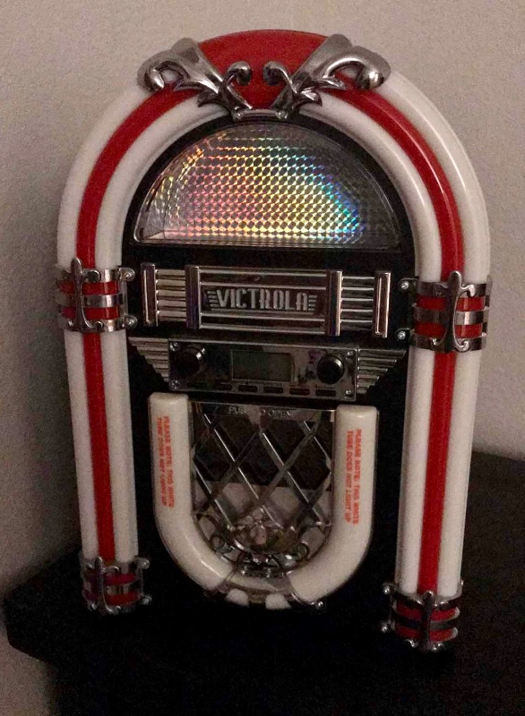 Photo 2 of VICTROLA DESKTOP BLUETOOTH JUKEBOX WITH CD PLAYER, FM RADIO, BUILT-IN STEREO SPEAKERS, AND COLOR CHANGING LED LIGHTING,
