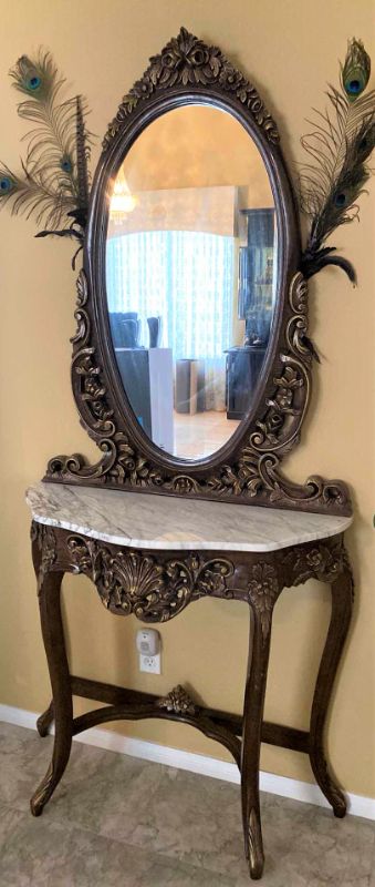 Photo 1 of ORNATE HALL TABLE WITH MIRROR 36”X 15” H34” MIRROR 35” X H45”