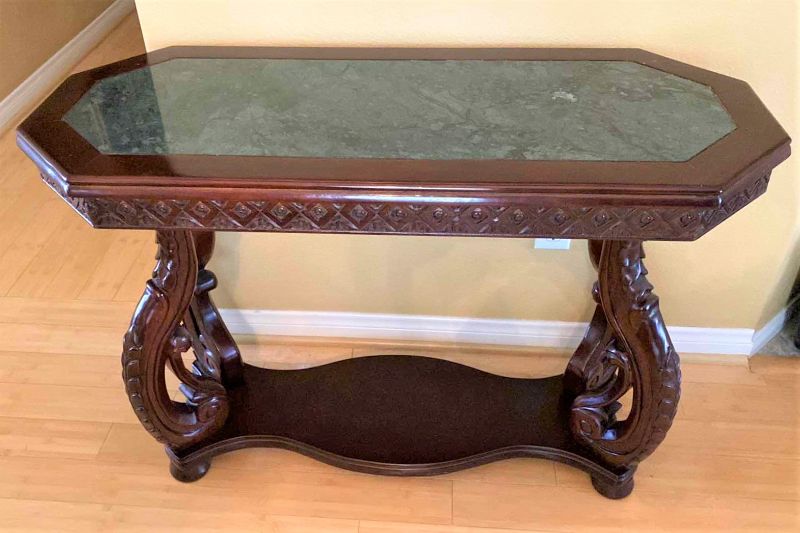 Photo 1 of WOOD AND MARBLE HALL TABLE 41” X 17” H29.5”