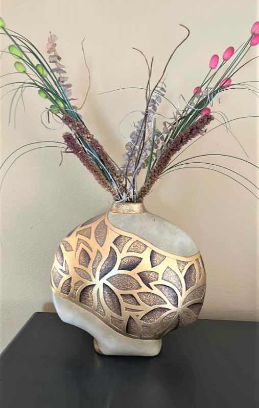 Photo 1 of CERAMIC DECORATIVE VASE 14”x 14” w FAUX FLORAL ARRANGEMENT