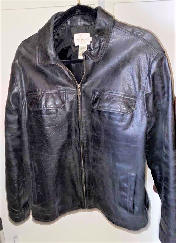 Photo 1 of MENS SIZE MEDIUM CALVIN KLEIN LEATHER JACKET AND FABRIC JACKET UNKNOWN BRAND