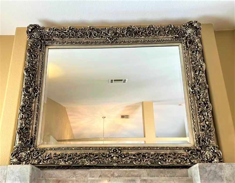 Photo 1 of ORNATE SILVER GOLD GILDED FRAMED BEVELED MIRROR 52” x 43