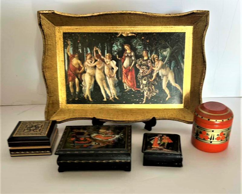 Photo 1 of WOOD BOXES AND TRAY FROM RUSSIA, ITALY AND MORE