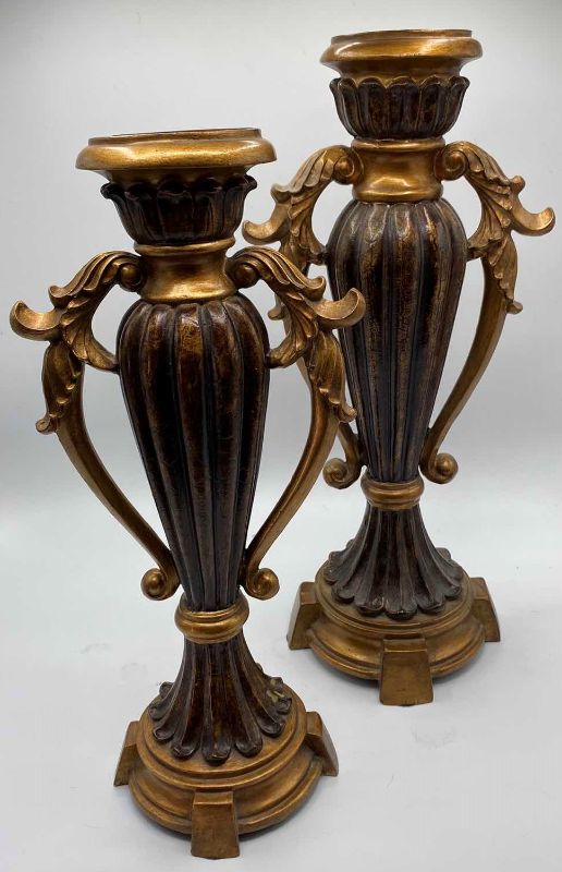 Photo 1 of PAIR OF RESIN CANDLESTICKS TALLEST 18”