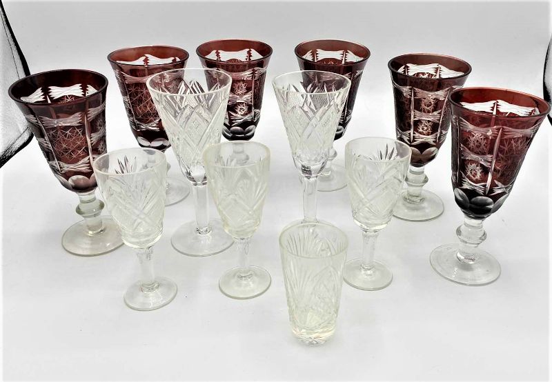 Photo 1 of 12-CUT CRYSTAL CORDIAL STEMWARE AND A SHOT GLASS