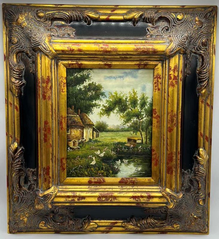 Photo 1 of ORNATE GOLD FRAMED ART WORK COUNTRY SCENE 20” x 20”