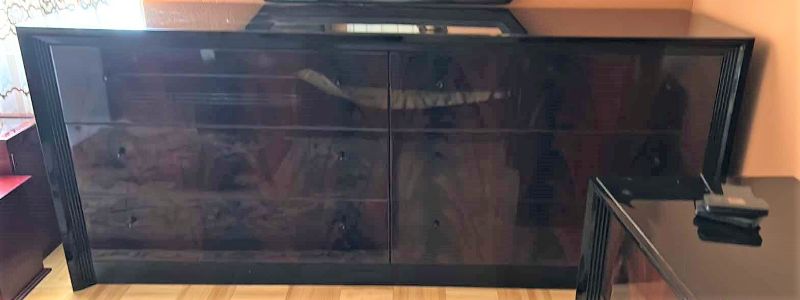 Photo 2 of ITALIAN ART DECO BLACK WOOD LACQUER DRESSER 71” x 20” x H29.5”