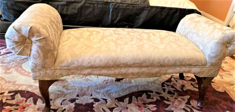 Photo 1 of LIGHT GREEN BROCADE BENCH WITH QUEEN ANNE LEGS 48” X 17” H15”