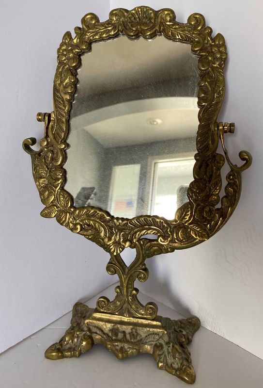 Photo 1 of BRASS TABLE MIRROR 9” X 15”