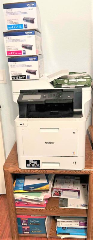 Photo 1 of BROTHER PRINTER - WITH PAPER, INK CARTRIDGES, PAPER AND LABELS ( TABLE SOLD SEPARATELY)